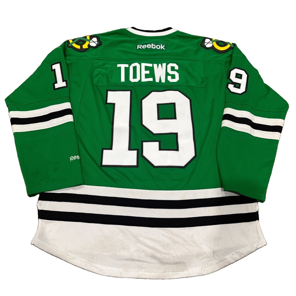 Reebok Premier Chicago Blackhawks St Patrick Day TOEWS Hockey Jersey Green Sz M - Picture 2 of 11